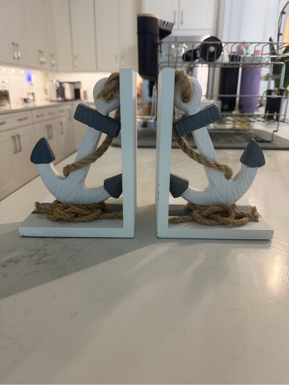Nautical Anchor Decorative Bookends - White and Gray